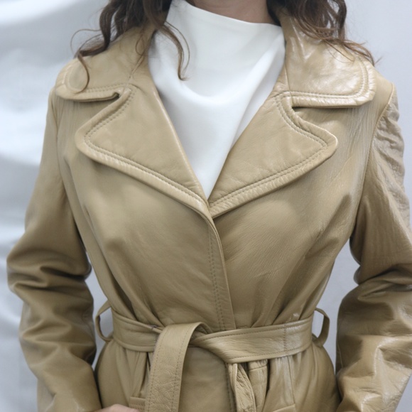 Vintage Jackets & Blazers - Tan Leather Trench Coat